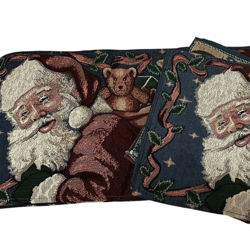Vintage Christmas Santa Woven Tapestry 5 Pc‎ Table Set 4 Placements Table Runner